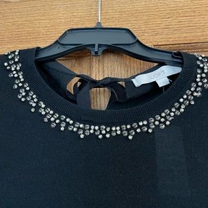 Women’s Loft Sweater with Jeweled Neck & Ribbon Tie. Black Size Medium.
